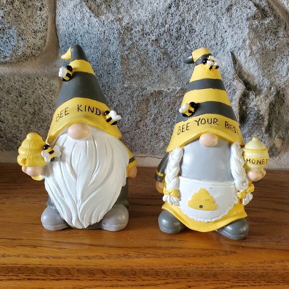 2 Bumblebee Gnome Figurines BEE KIND & BEE YOUR BEST - Picture 1 of 15